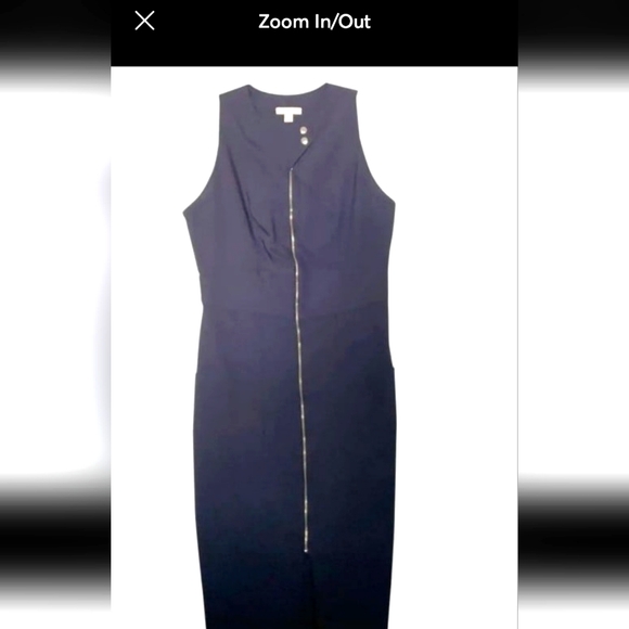 New York & Company Stretch Womens Size 16 Navy Career Dress, full front zip midi - Picture 1 of 12